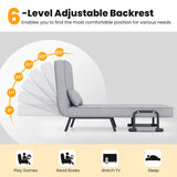 Folding 6 Position Convertible Sleeper Bed Armchair Lounge Couch with Pillow-Light Gray