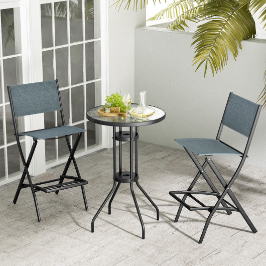 Outdoor Folding Bar Height Stool Set of 4 with Metal Frame and Footrest-Blue