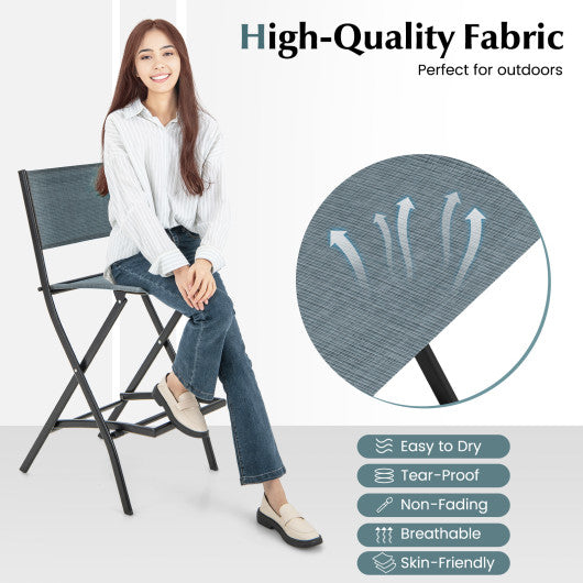 Folding Bar Stools Set of 2 Backrest Humanized Footrest-Blue