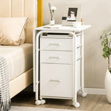 Home Office Folding Computer Laptop Desk Wheeled with 3 Drawers-White