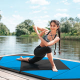 8 Feet PU Leather Folding Gymnastics Mat with Hook and Loop Fasteners-Blue