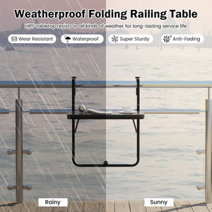 Folding Hanging Table with 3-Level Adjustable Height for Patio Balcony-Black