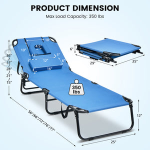 Beach Chaise Lounge Chair with Face Hole and Removable Pillow-Blue