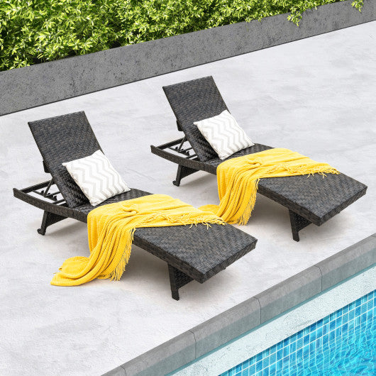 Folding Padded Rattan Patio Chaise Lounge with Adjustable Backrest and Quick Dry Foam