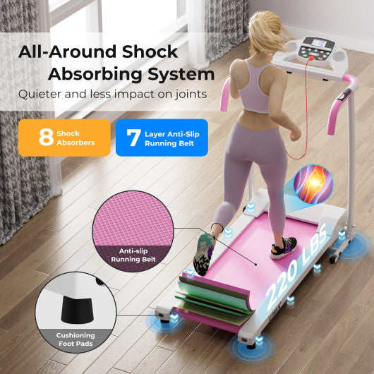 Folding Treadmill with 12 Preset Programs and LCD Display-White