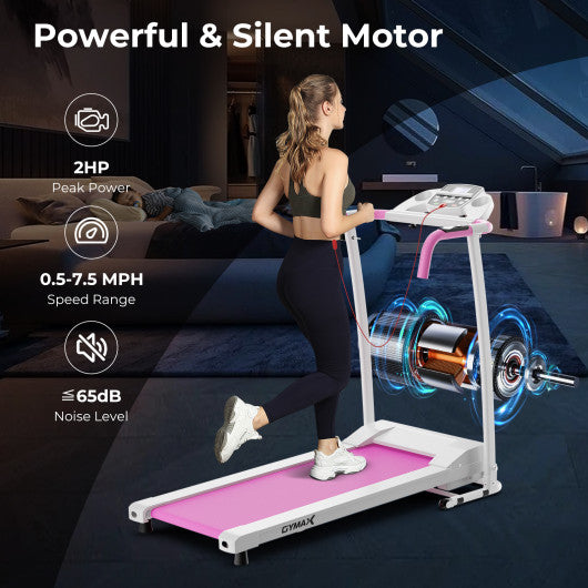 Folding Treadmill with 12 Preset Programs and LCD Display-White