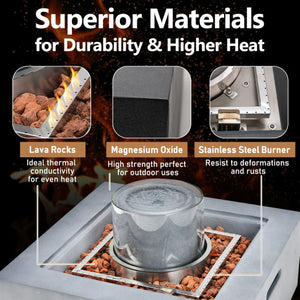 28 Inch 50000 BTU Patio Square Propane Fire Pit with PVC Cover-Gray