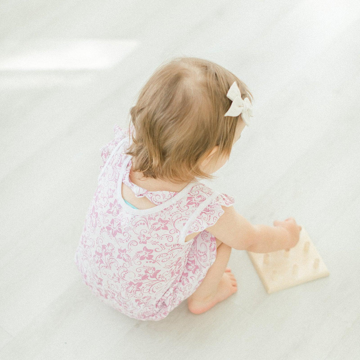 Tie Romper - Daffodil - Hot Pink on White  100% Pima Cotton by Feather Baby