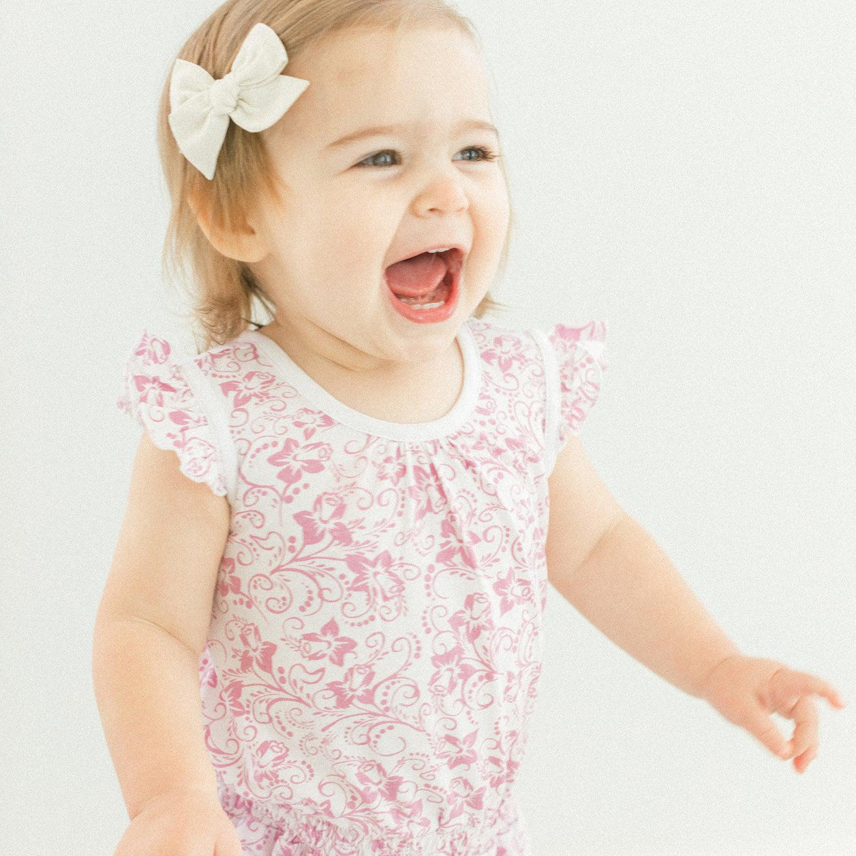 Tie Romper - Daffodil - Hot Pink on White  100% Pima Cotton by Feather Baby