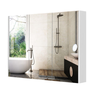 Frameless Bathroom Wall Mounted Mirror Cabinet with 3 Doors and Adjustable Shelves