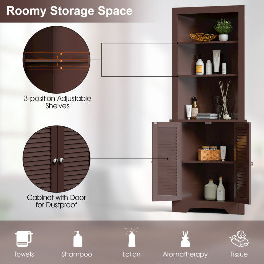 Free Standing Tall Bathroom Corner Storage Cabinet with 3 Shelves-Brown