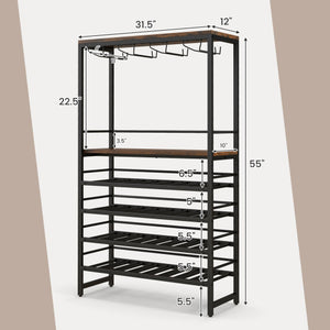 Freestanding Wine Bakers Rack with 4-Tier Wine Storage and 4 Rows of Stemware Racks