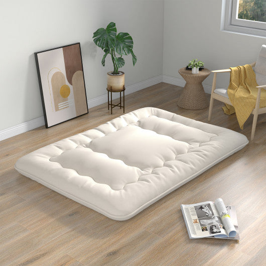 Queen/King/Twin/Full Futon Mattress Floor Sleeping Pad with Washable Cover Beige-Full Size