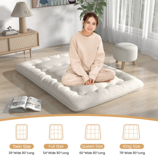 Queen/King/Twin/Full Futon Mattress Floor Sleeping Pad with Washable Cover Beige-Full Size