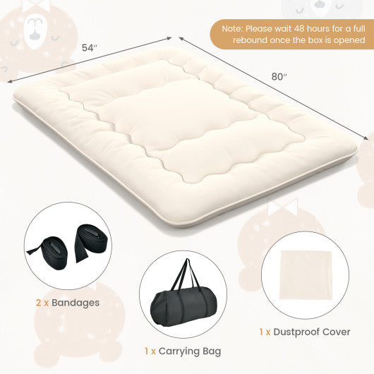 Queen/King/Twin/Full Futon Mattress Floor Sleeping Pad with Washable Cover Beige-Full Size