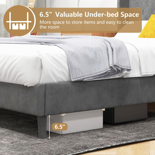 Full/Queen Size Upholstered Platform Bed Frame with Button Tufted Headboard-Full Size