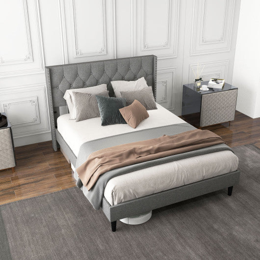 Full/Queen Size Upholstered Platform Bed with Button Tufted Headboard-Full Size