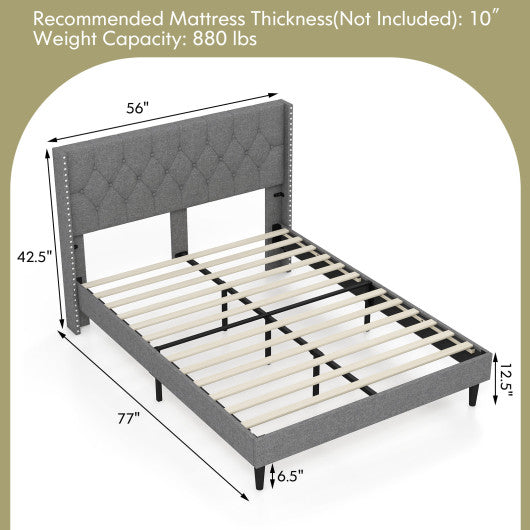Full/Queen Size Upholstered Platform Bed with Button Tufted Headboard-Full Size