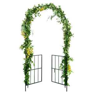Garden Arch Arbor Trellis with Gate Patio Plant Stand Archway-Black