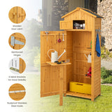 71 Inch Tall Garden Tool Storage Cabinet with Lockable Doors and Foldable Table-Natural