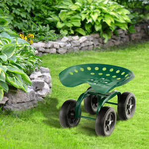 Garden Rolling Workseat with 360 °Swivel Seat and Adjustable Height-Green
