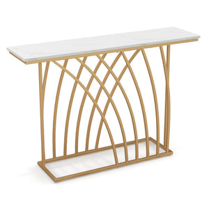 48" Gold Console Table with White Faux Marble Tabletop-White