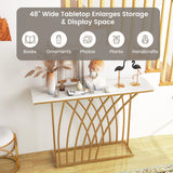 48" Gold Console Table with White Faux Marble Tabletop-White