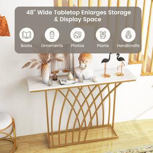 48" Gold Console Table with White Faux Marble Tabletop-White