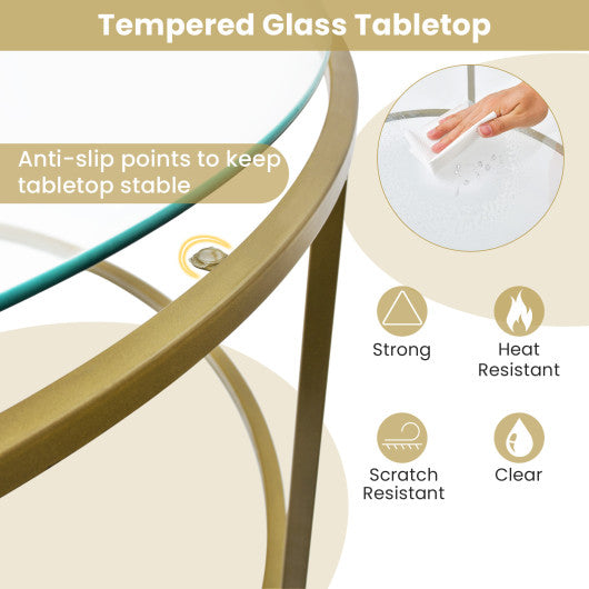 35.5 Inch Round Coffee Table with Tempered Glass Tabletop-Golden