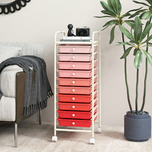 10 Drawer Rolling Storage Cart Organizer with 4 Universal Casters-Gradient Pink