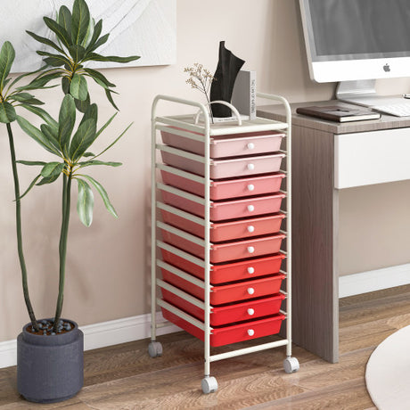 10 Drawer Rolling Storage Cart Organizer with 4 Universal Casters-Gradient Pink