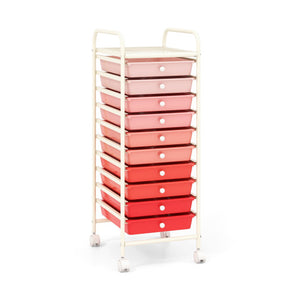 10 Drawer Rolling Storage Cart Organizer with 4 Universal Casters-Gradient Pink