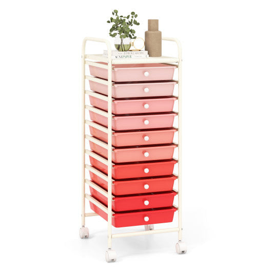 10 Drawer Rolling Storage Cart Organizer with 4 Universal Casters-Gradient Pink
