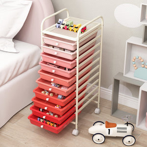 10 Drawer Rolling Storage Cart Organizer with 4 Universal Casters-Gradient Pink