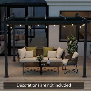 10 x 12 Feet Outdoor Aluminum Retractable Pergola Canopy Shelter Grape Trellis-Gray