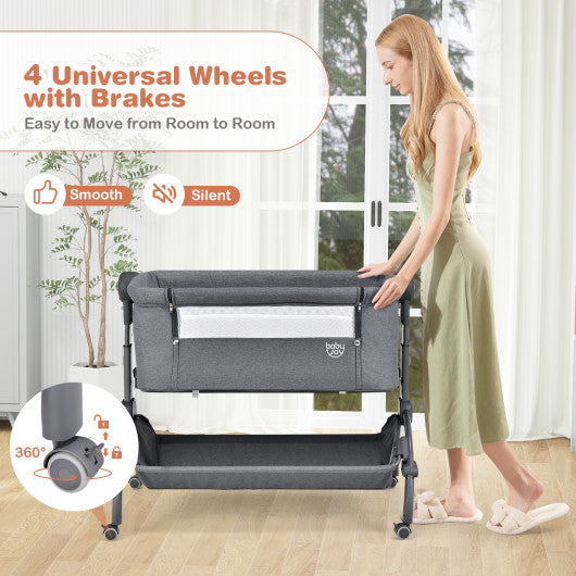 3-in-1 Baby Bassinet with Double-Lock Design and Adjustable Heights-Gray