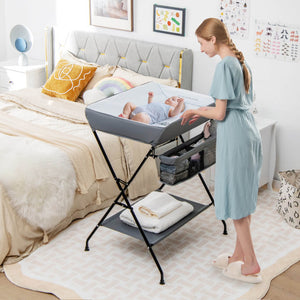 Baby Storage Folding Diaper Changing Table-Gray
