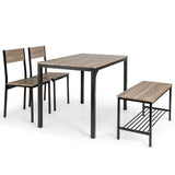 4 Pieces Rustic Dining Table Set with 2 Chairs and Bench-Gray