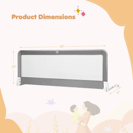 59 Inch Folding Breathable Baby Bed Rail Guard with Safety Strap-Gray