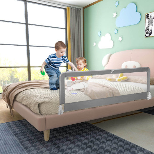 59 Inch Folding Breathable Baby Bed Rail Guard with Safety Strap-Gray