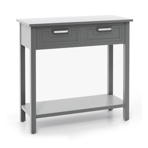Narrow Console Table with Drawers and Open Storage Shelf-Gray