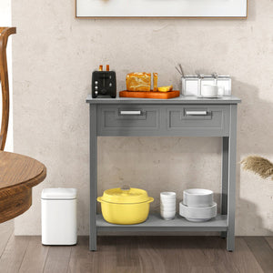 Narrow Console Table with Drawers and Open Storage Shelf-Gray
