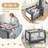 Portable Baby Playard with Changing Table Bassinet and Music Box-Gray