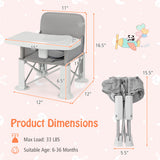 Portable Baby Booster Seat with Straps and Double Tray-Gray