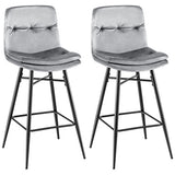 2 Pieces 29 Inch Velvet Bar Stools Set with Tufted Back and Footrests-Gray
