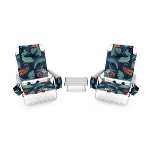 2 Packs 5-Position Outdoor Folding Backpack Beach Table Chair Reclining Chair Set-Green