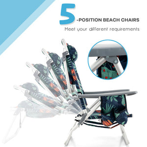 2 Packs 5-Position Outdoor Folding Backpack Beach Table Chair Reclining Chair Set-Green
