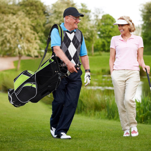 Golf Stand Cart Bag with 6-Way Divider Carry Pockets-Green