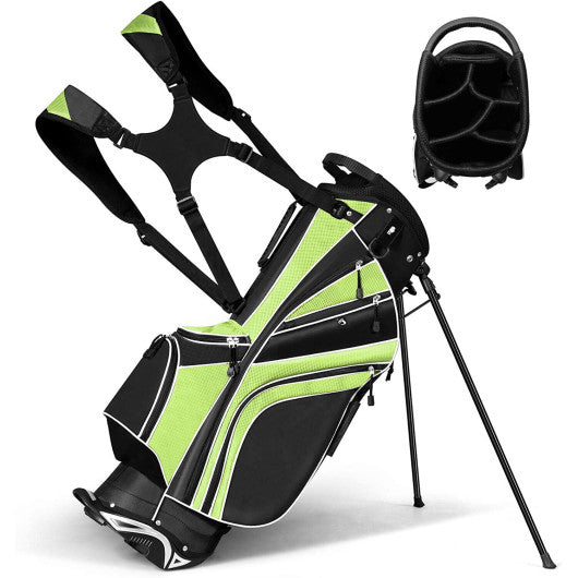 Golf Stand Cart Bag with 6-Way Divider Carry Pockets-Green