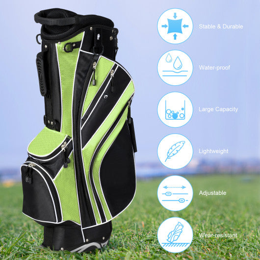 Golf Stand Cart Bag with 6-Way Divider Carry Pockets-Green